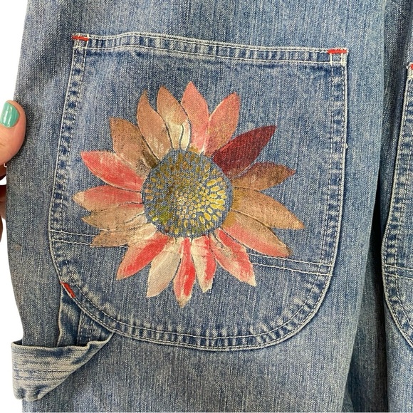 Vintage 90s Wrangler Overalls Womens Size 8 Medium Floral Hand Painted Handmade - Picture 11 of 16